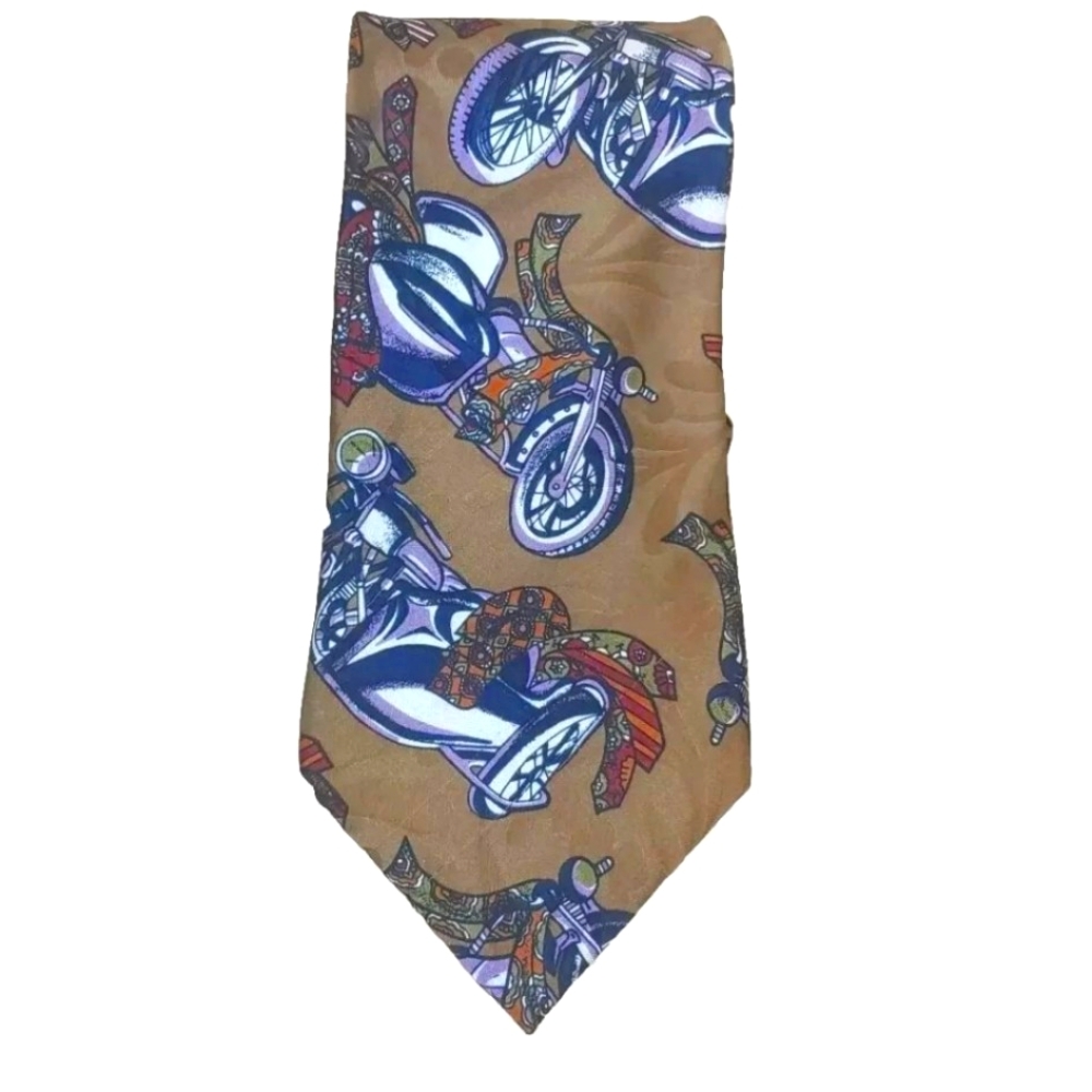 Vtg Designer Don Loper Italian Silk Neck Tie Novelty Motorcyle Trike L56" W4"